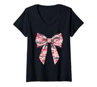 Donna Camouflage Rosa Coquette Bow Ragazzi Grandi e Piccole Ragazze Donne Maglietta con Collo a V