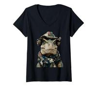 Donna Camouflage T-Rex Camo Dinosaur Hunter Creatura Preistorica Maglietta con Collo a V