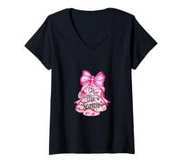 Donna Campana Natalizia con Fiocco Rosa Maglietta con Collo a V