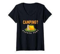 Donna Campeggio: Alpaca La Tenda - Simpatico Lama All'aperto Maglietta con Collo a V