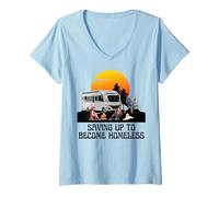 Donna Campeggio Camper Tramonto Risparmio Camper Camping Fun Maglietta con Collo a V