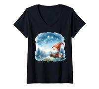 Donna Camper Gnome And Cute Owl Loves Camping In The Nature Maglietta con Collo a V