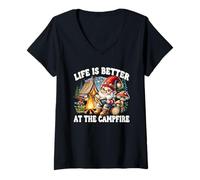 Donna Camper Life Is Better At The Campfire With Books And Camping Maglietta con Collo a V