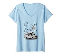 Donna Camper Prince-Camper - Camper Prinz-Camping Maglietta con Collo a V