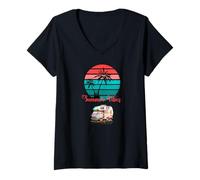 Donna - Camper vacanze estive al tramonto sul mare - Maglietta con Collo a V