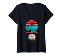 Donna - Camper vacanze estive al tramonto sul mare - Maglietta con Collo a V