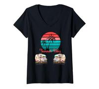 Donna - Camper vacanze estive al tramonto sul mare - Maglietta con Collo a V