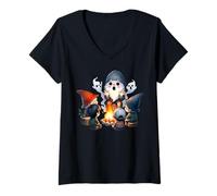 Donna Campfire Gnome Dad For Men Women And Kids Who Love Camping Maglietta con Collo a V