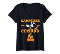 Donna Campfires And Coctails Camping Camper Adventure Nature Lover Maglietta con Collo a V