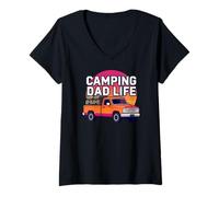 Donna Camping Dad Life Retro Vintage Truck Outdoors Graphic Maglietta con Collo a V