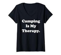 Donna Camping Is My Therapy Outdoor Adventure Maglietta con Collo a V