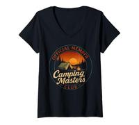 Donna Camping Masters Club Official Vintage Funny for Men Camping Maglietta con Collo a V