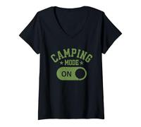 Donna Camping Mode On Funny Camper Nature Lover Outdoor Adventure Maglietta con Collo a V