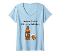 Donna Camping Nature Called I Brought Whisky Camping Fun Maglietta con Collo a V
