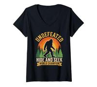 Donna Campione del Mondo Hide And Seek imbattuto - Sasquatch Bigfoot Maglietta con Collo a V