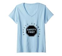 Donna Campione della Sicurezza | Safety First | Regalo per la Giornata Nazionale della Maglietta con Collo a V