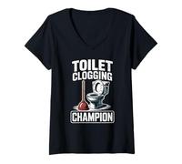 Donna Campione di intasamento del WC Divertente da Uomo Maglietta con Collo a V