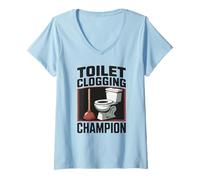 Donna Campione di intasamento del WC Divertente da Uomo Maglietta con Collo a V