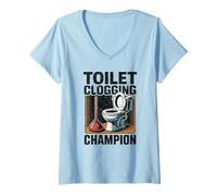 Donna Campione di intasamento del WC Divertente da Uomo Maglietta con Collo a V