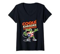 Donna Campione di Karaoke Coquí Portorico Rana canterina Maglietta con Collo a V