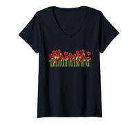 Donna Campo di papaveri Fiori Maglietta con Collo a V