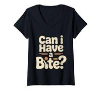 Donna Can I Have A Bite Voglia di Snack da buongustaio ||- Maglietta con Collo a V