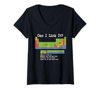 Donna Can I Lick It Tavola Periodica Divertente Insegnante di Scienze & Studente Maglietta con Collo a V