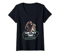 Donna Can I Pet That Dawg Pet Dog Meme Bear Parlando Con La Ragazza Maglietta con Collo a V