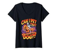Donna Can I Pet That Dog?! Funny Skeleton Halloween Bootleg Maglietta con Collo a V