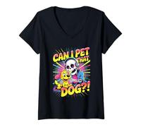 Donna Can I Pet That Dog?! Funny Skeleton Halloween Bootleg Maglietta con Collo a V