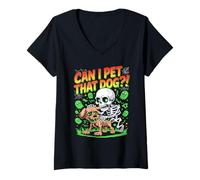 Donna Can I Pet That Dog?! Funny Skeleton Halloween Bootleg Maglietta con Collo a V