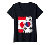 Donna Canada Corea del Sud Half Flag Canadian South Korean Heritage Maglietta con Collo a V