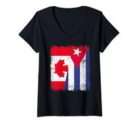 Donna Canada Cuba Mezza Bandiera Canadese Cuban Heritage Maglietta con Collo a V