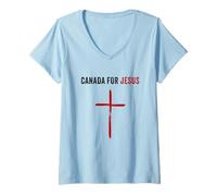 Donna Canada for Jesus - Canadian Flag Cross Revival Graphic Maglietta con Collo a V