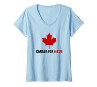 Donna Canada for Jesus - Canadian Flag Cross Revival Graphic Maglietta con Collo a V