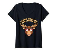 Donna Canada Is Calling And I Moose Go Canada Bandiera Canadese Alce Maglietta con Collo a V