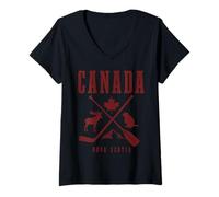 Donna Canada Nova Scotia Orgoglio Canadese Vintage Maglietta con Collo a V