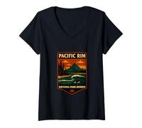 Donna Canada Parchi Nazionali - Pacific Rim Wilderness Ocean Natura Maglietta con Collo a V
