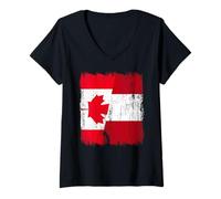 Donna Canada Perù Half Flag Canadian Peruvian Heritage Jersey Maglietta con Collo a V