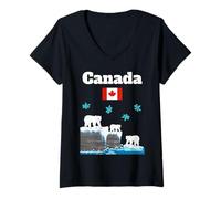 Donna Canada Polar Bears Fiocchi di Neve Neve Bandiera Canadese Souvenir Maglietta con Collo a V