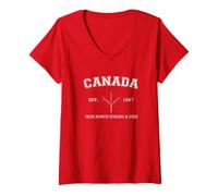 Donna Canada True North Strong & Free Maple Leaf Logo Maglietta con Collo a V