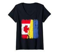 Donna Canada Ucraina Mezza Bandiera Canadese Ucraina Patrimonio Maglietta con Collo a V