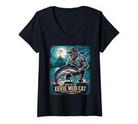 Donna Canale Pesce Gatto Pesca Lupo Mannaro Ictalurus Fiddler Halloween Maglietta con Collo a V