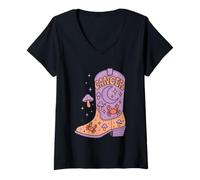 Donna Cancer Boot Moon pastello Western Zodiac Design Maglietta con Collo a V