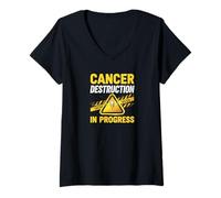 Donna Cancer Destruction in Progress Chemo Fighter Maglietta con Collo a V