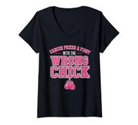Donna Cancer Picked A Fight with The Wrong Chick Breast Cancer Maglietta con Collo a V