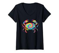 Donna Cancer The Crab Tie-Dye, Grafitt Multicolore Granchio, Amante del Granchio Maglietta con Collo a V