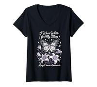 Donna Cancro ai polmoni mamma supporto farfalla I Wear White For My Mom Maglietta con Collo a V