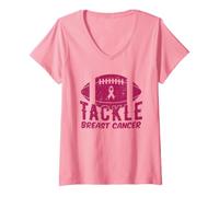Donna Cancro al Seno Rosa Calcio Affrontare Il Cancro al Seno Maglietta con Collo a V