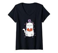 Donna Cancro Segno Zodiacale Come Oroscopo Gatto Maglietta con Collo a V